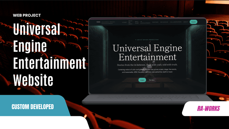 Universal Engine Entertainment production company website mockup